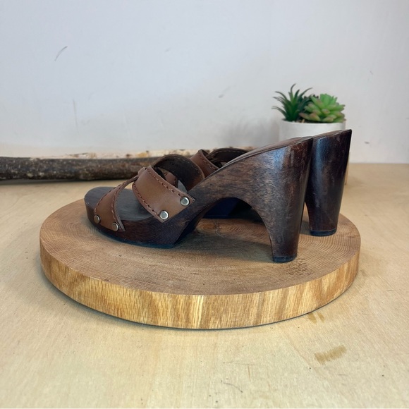 *NXP | "Twiggy" Vintage Made in Brazil Wooden Heeled Leather Straps Sandals 6.5 - Picture 4 of 16